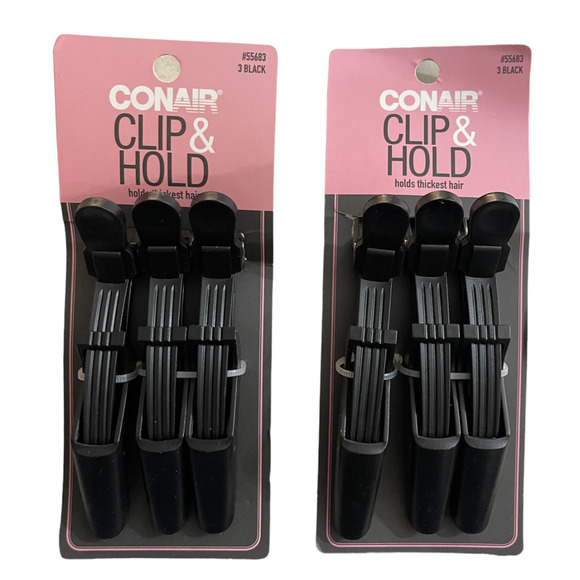 2 Sets Conair Clip & Hold Hair Clips, 3 Ct Each #55683 Black - Picture 1 of 2
